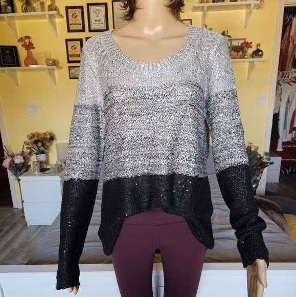 Belldini Scoop Neck Block Color Sparkly Sweater - Picture 3 of 13